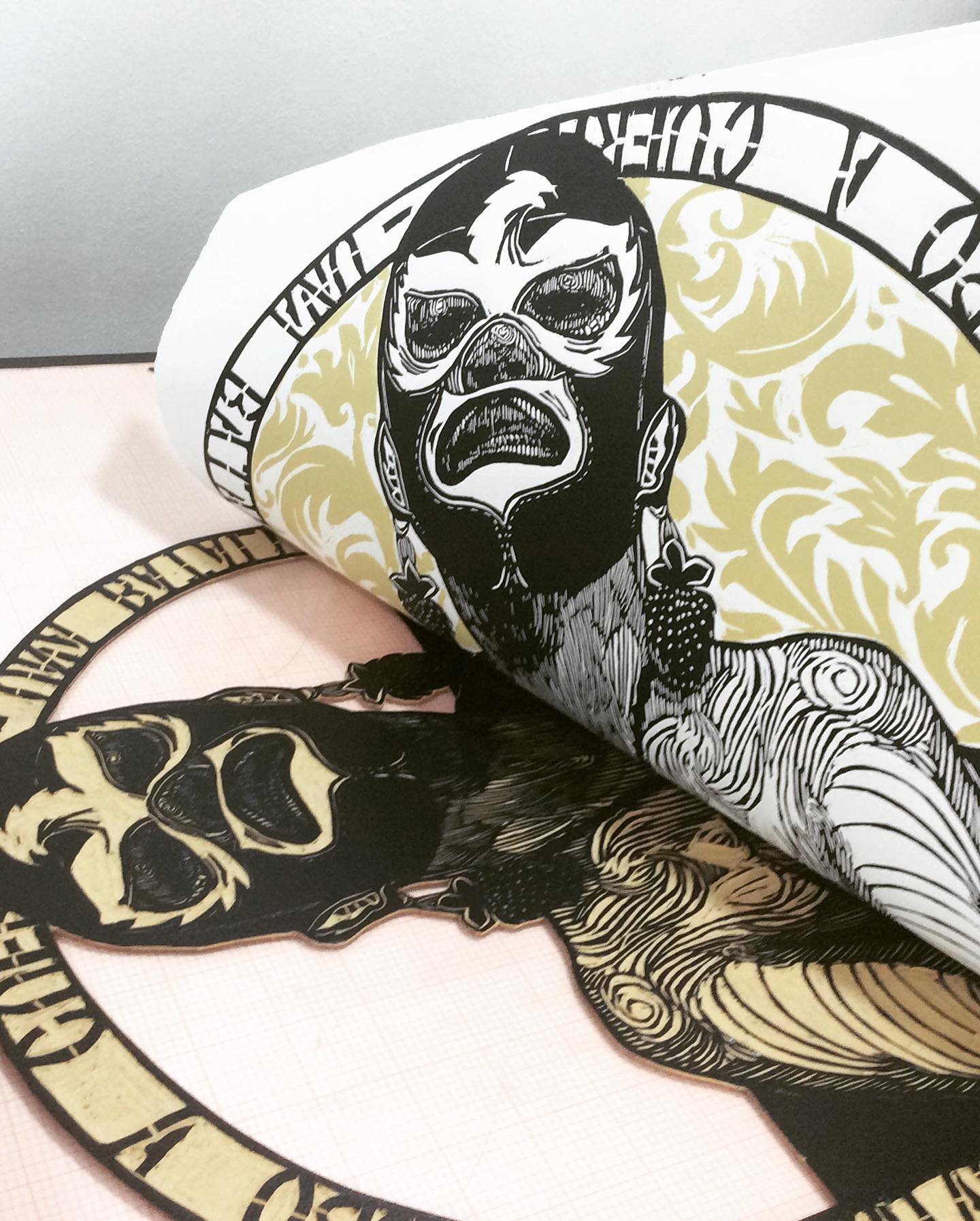 ATLANTE II / GALANA ENMASCARADA, gravure sur bois, Irving Herrera 2009