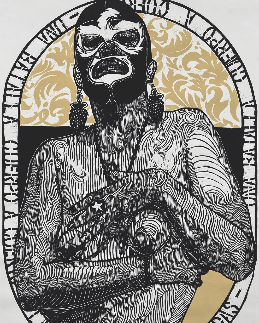 ATLANTE II / GALANA ENMASCARADA, xilografía, Irving Herrera 2009