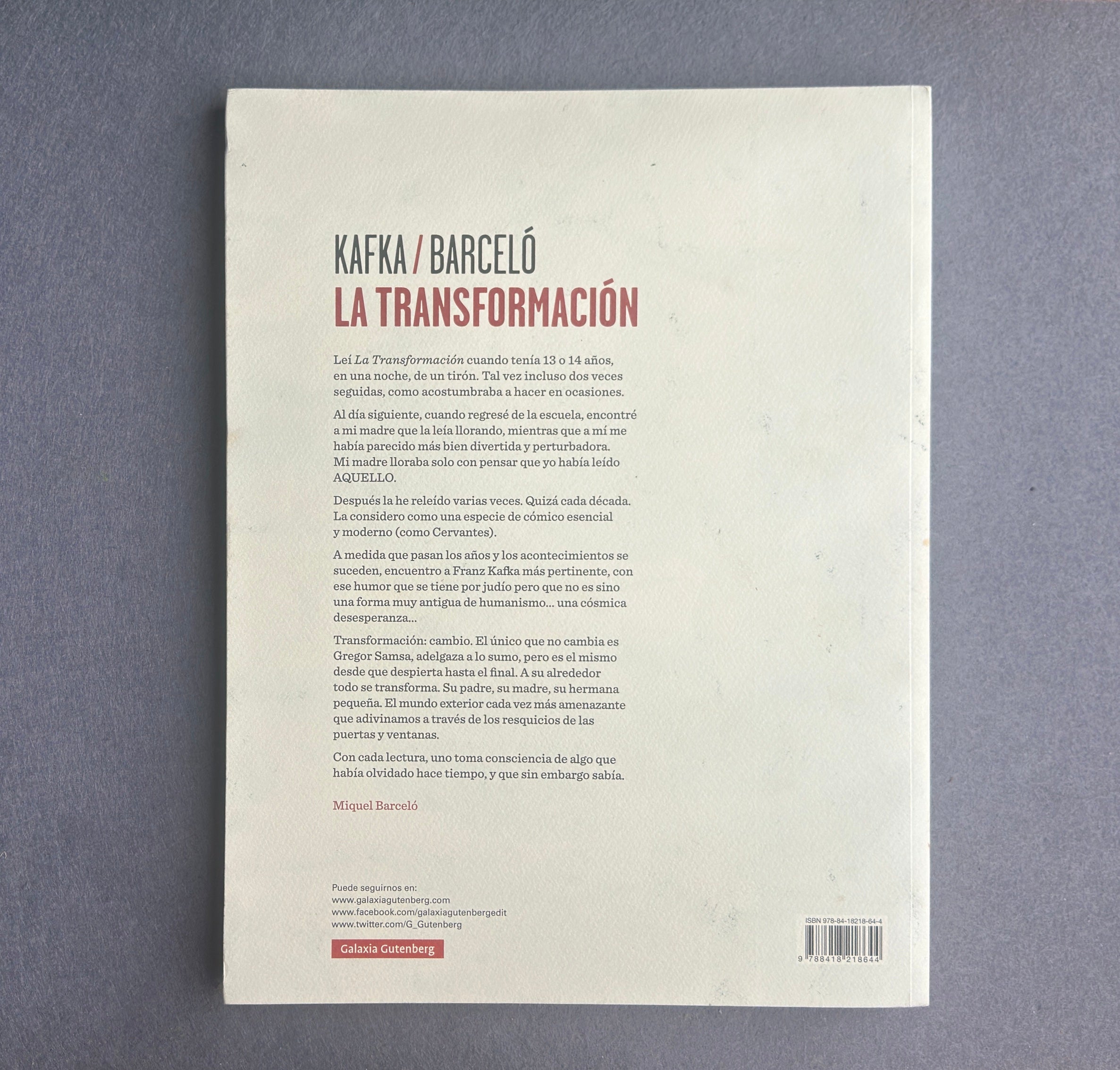 La transformation — Franz Kafka avec les illustrations de Miquel Barceló (première édition, 2020)